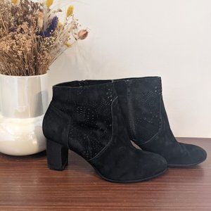 Suede Heeled Black Ankle Boots Size 6